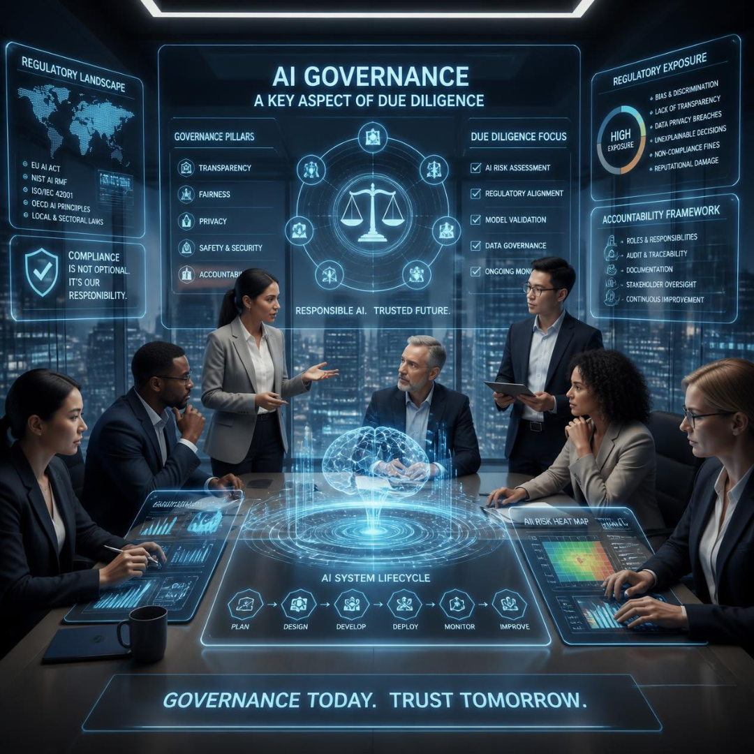M&A team evaluates AI data use, accountability, regulatory risk and governance controls during due diligence.